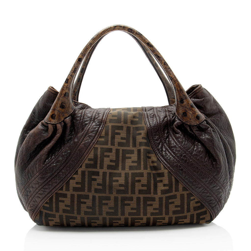 Fendi Zucca Tortuga Leather Spy Satchel (SHF-ls4Vha)