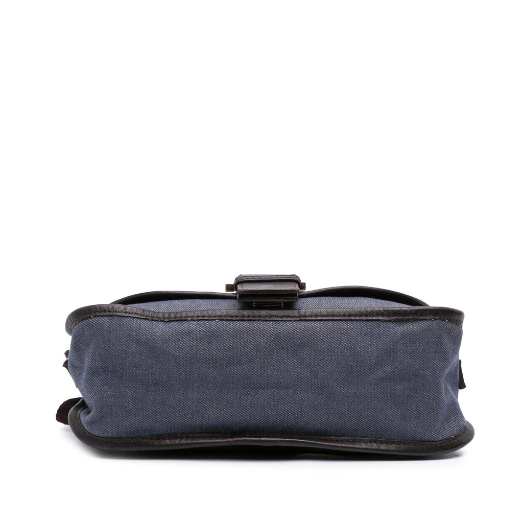 Fendi Zucca Trimmed Denim Buckle Flap Bag