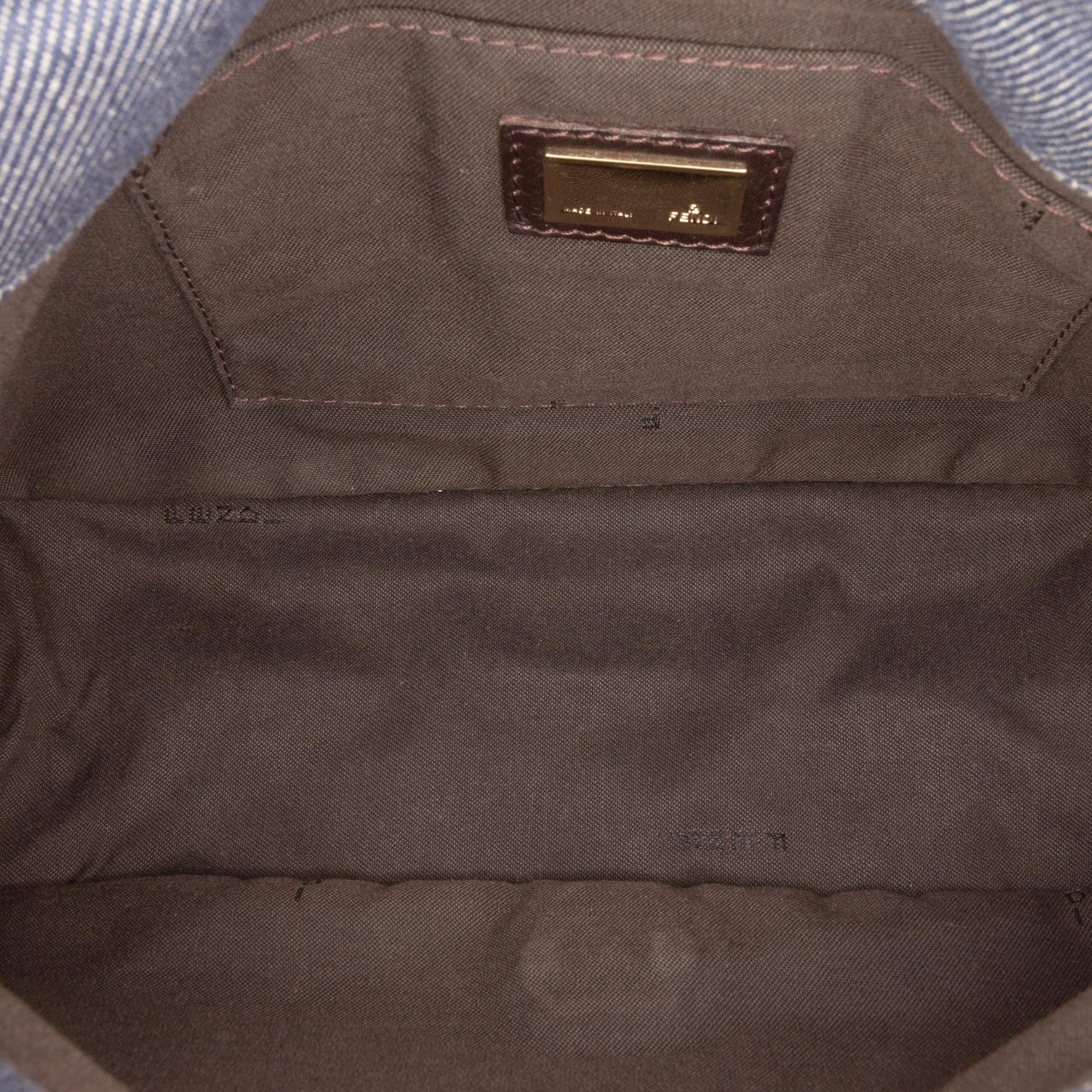 Fendi Zucca Trimmed Denim Buckle Flap Bag