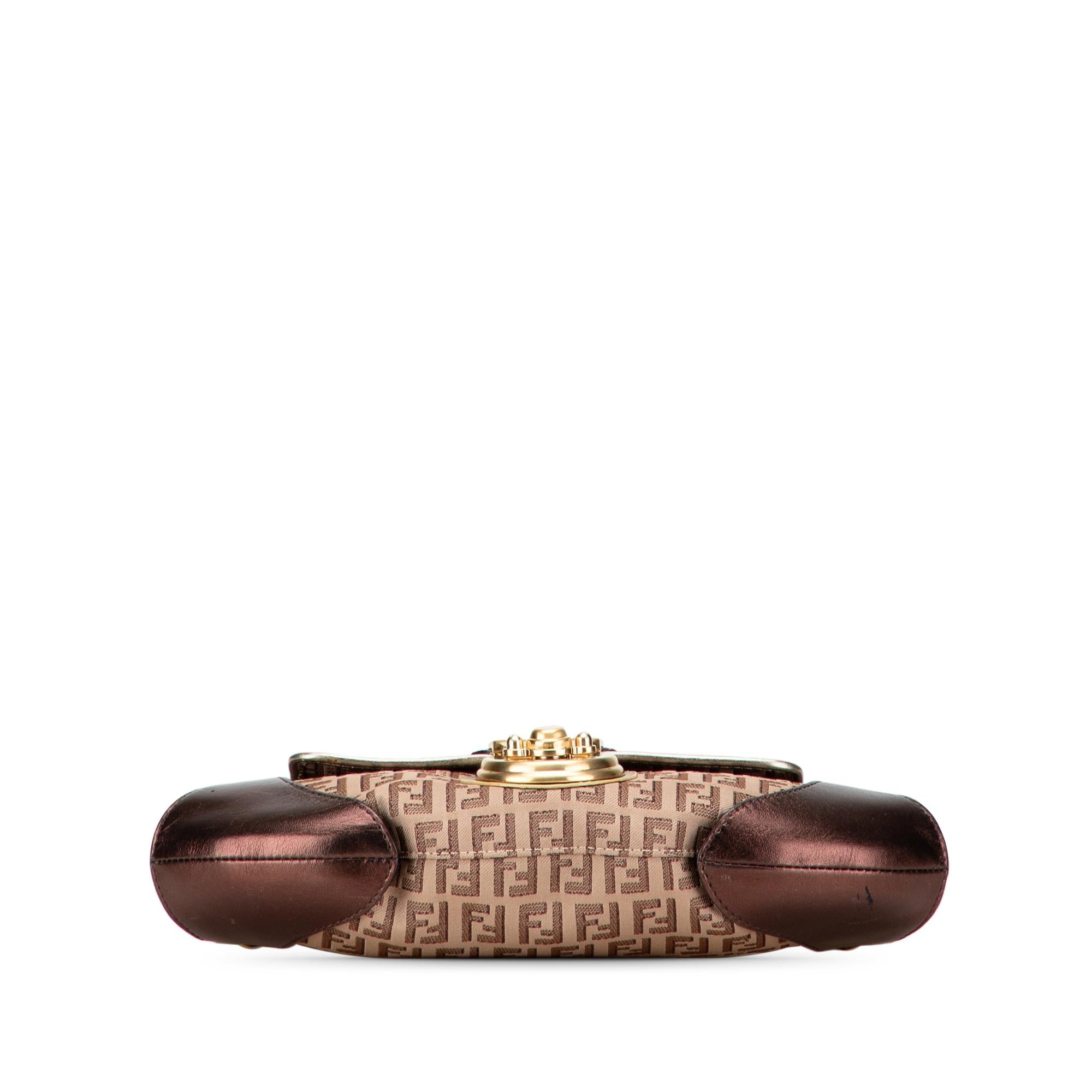 Fendi Zucchino Canvas and Metallic Leather Compilation Shoulder Bag