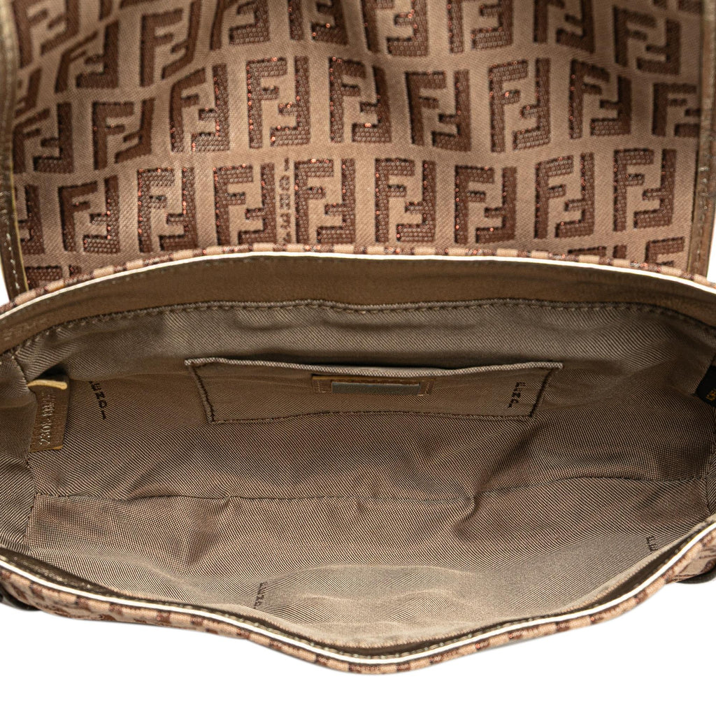 Fendi Zucchino Canvas and Metallic Leather Compilation Shoulder Bag