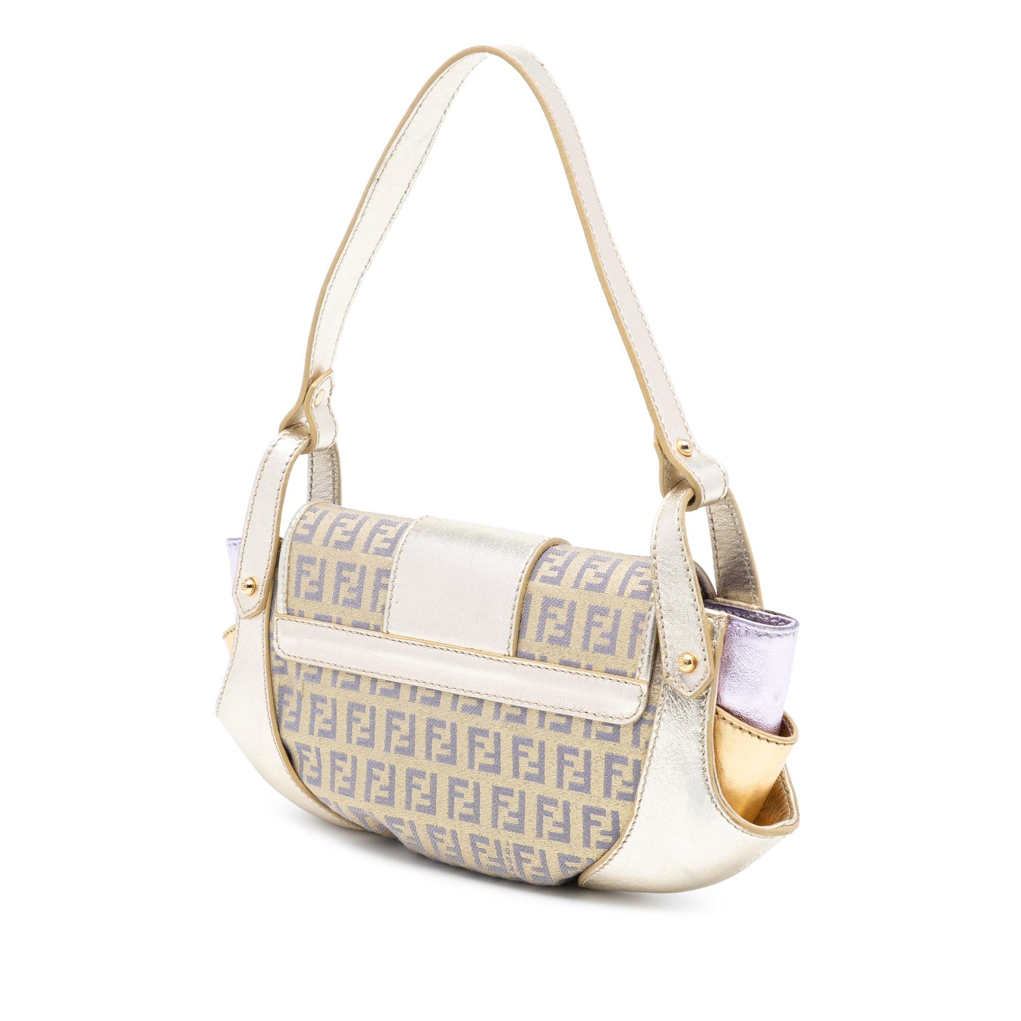 Fendi Zucchino Coated Canvas and Metallic Leather Compilation Shoulder Bag