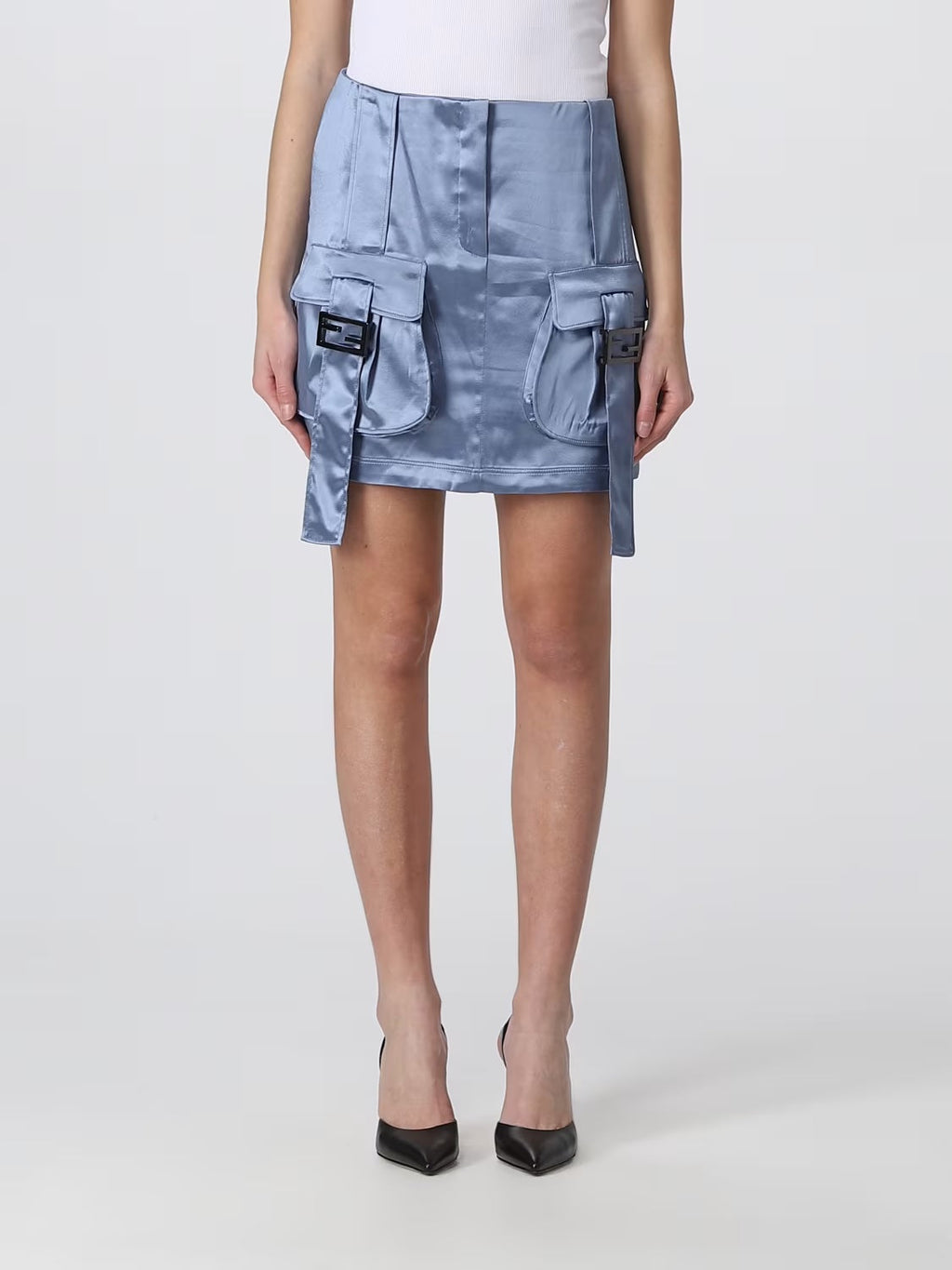 FENDI FF SATIN BUCKLE SKIRT