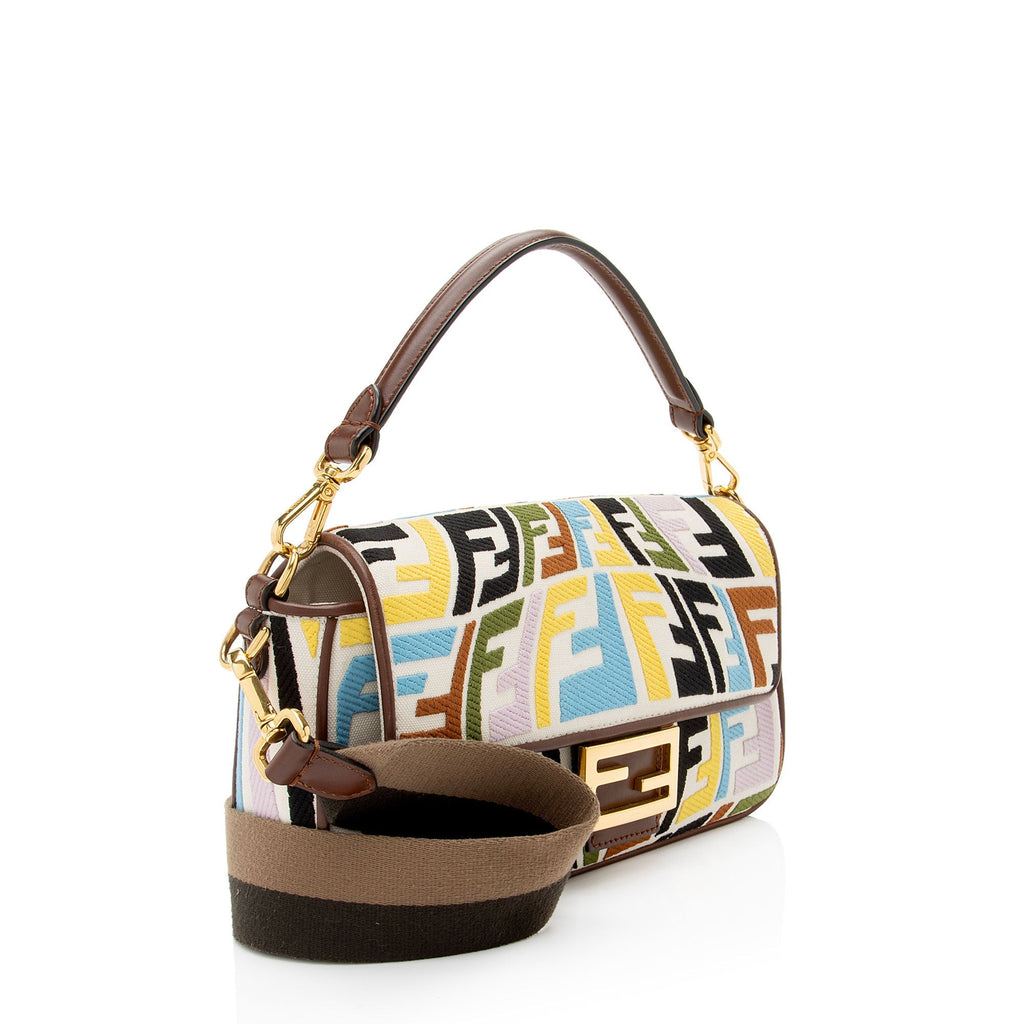 Fendi x Sara Coleman Canvas Fish Eye Medium Baguette Shoulder Bag
