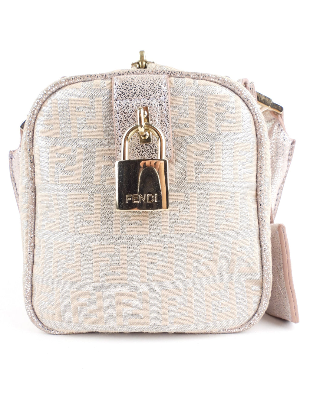 Fendi Metallic Pink Zucchino Shimmer Canvas FF Monogram Boston Bag