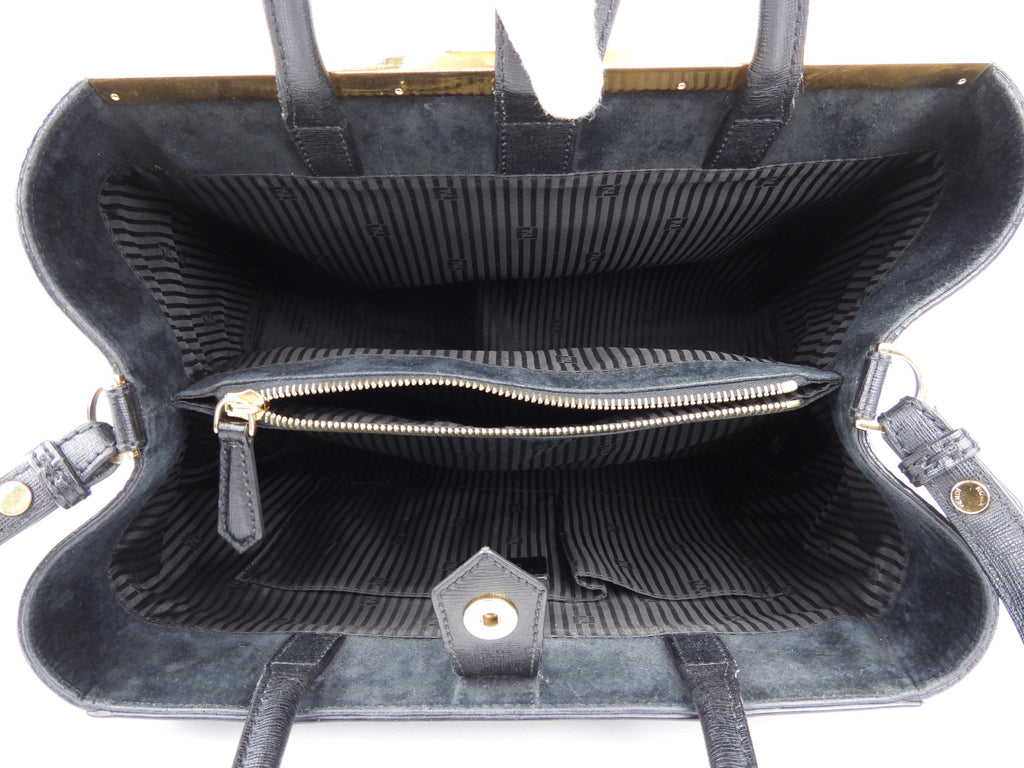 Fendi Black Leather 2Jours Two Way Tote Bag