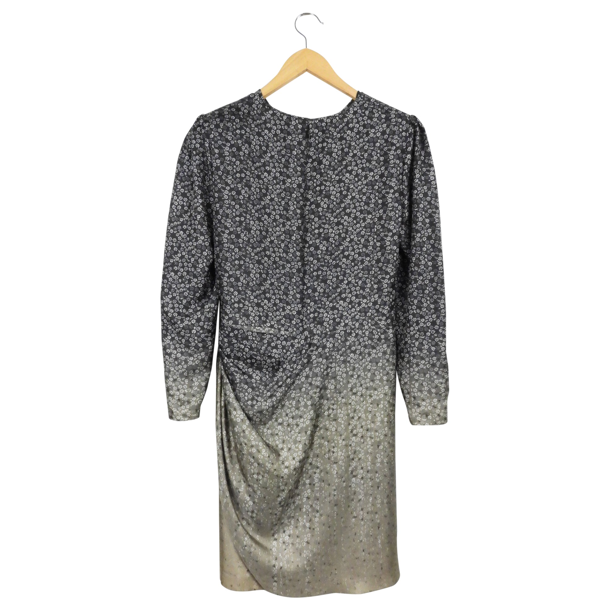 Fendi Black and Grey Ombre Floral Silk Draped Midi Dress - 40