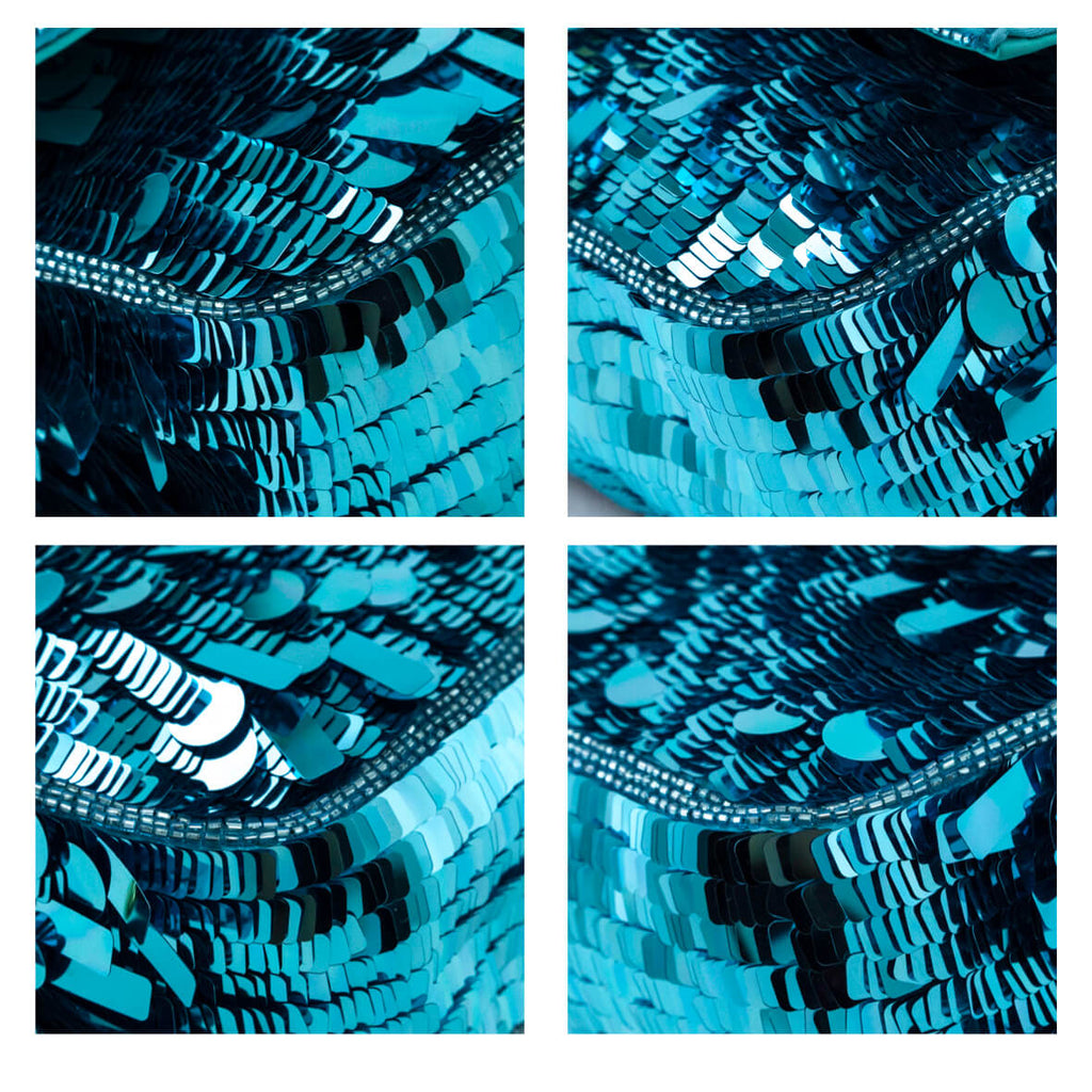 Fendi Blue Sequin Paillettes Vitello Grace Re-Edition Baguette