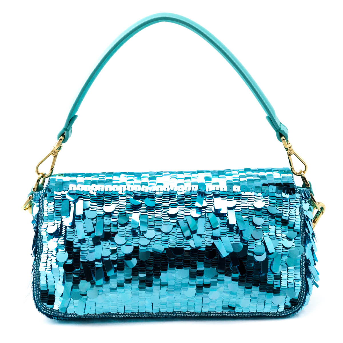 Fendi Blue Sequin Paillettes Vitello Grace Re-Edition Baguette