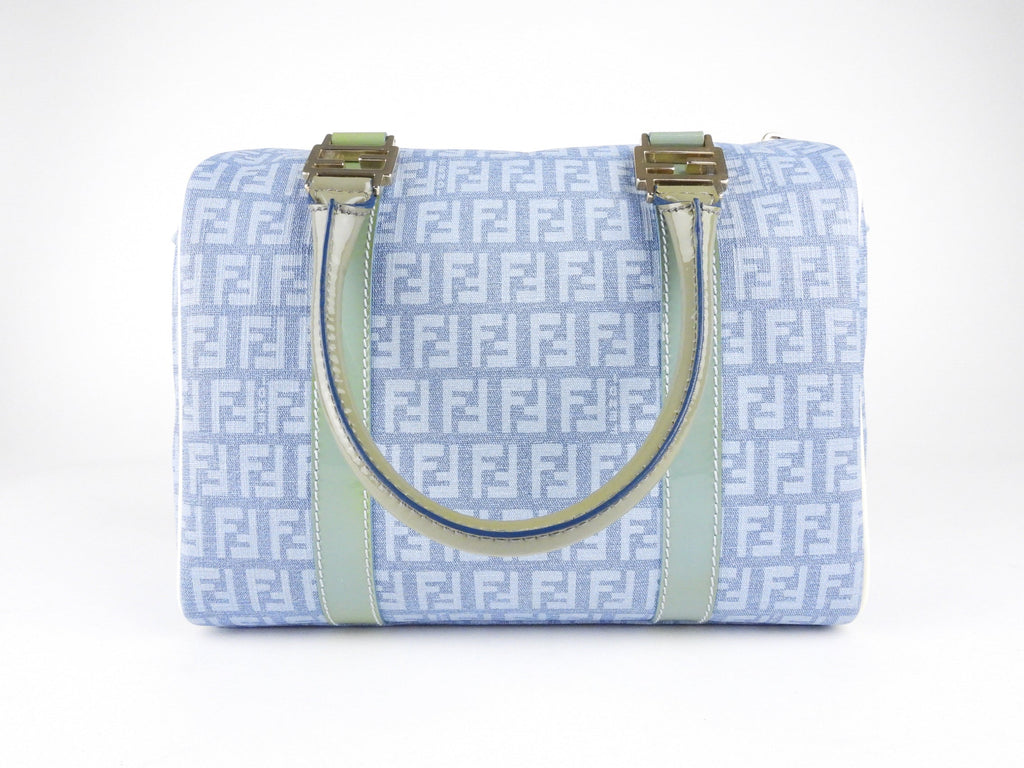 Fendi Sky Blue Forever Zucca Coated Canvas Boston Bag