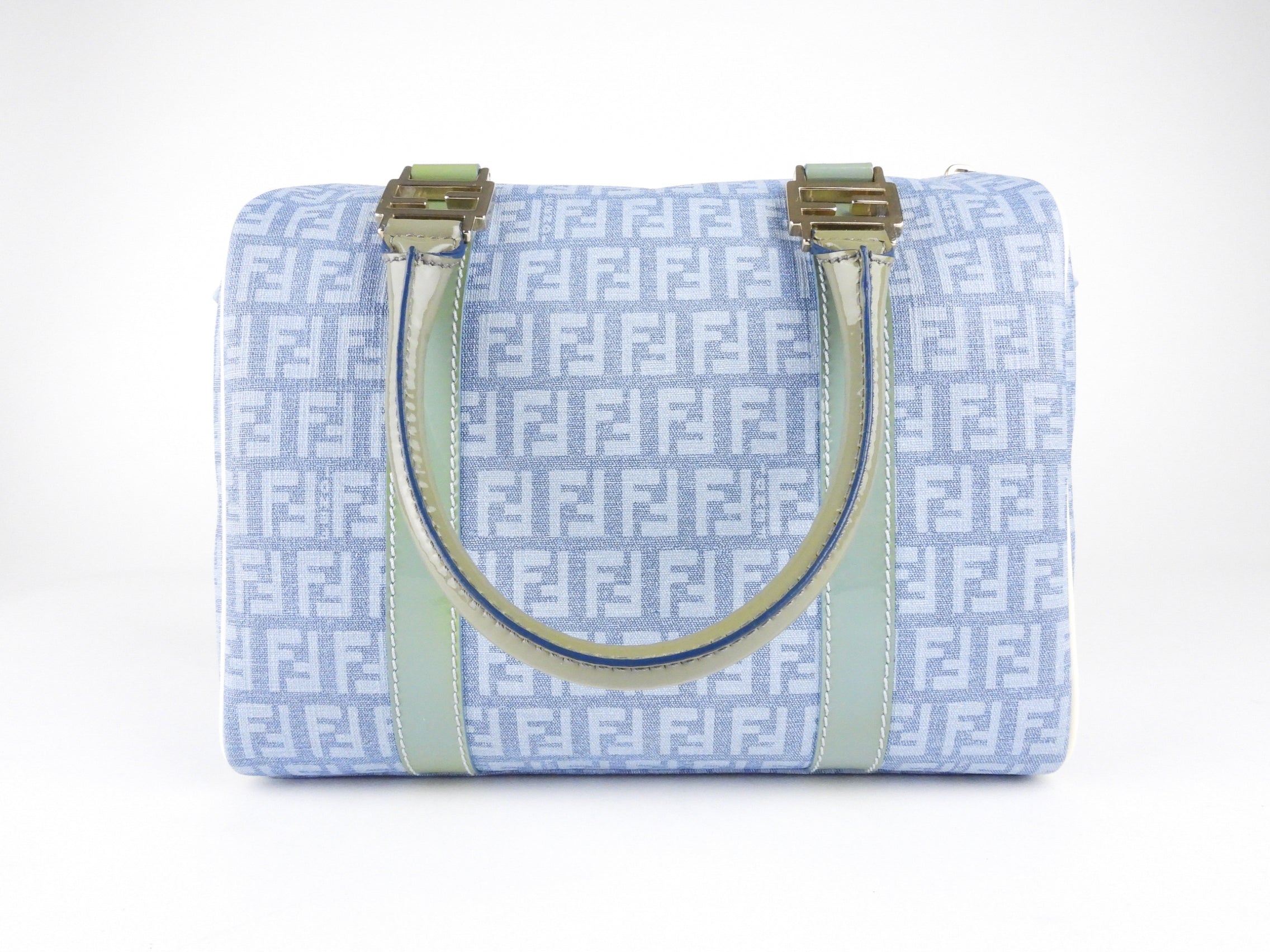 Fendi Sky Blue Forever Zucca Coated Canvas Boston Bag