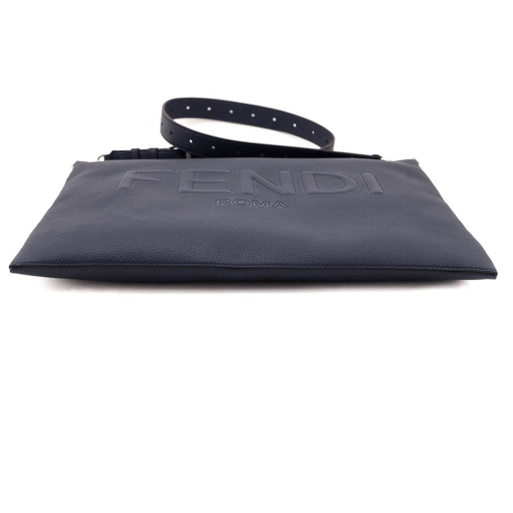 Fendi Dark Blue Vitello Cher Logo Embossed After Messenger Bag