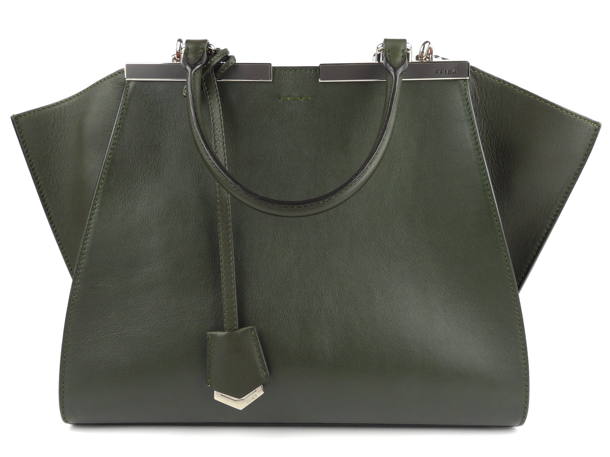 Fendi Dark Green Leather 3Jours Two Way Tote Bag