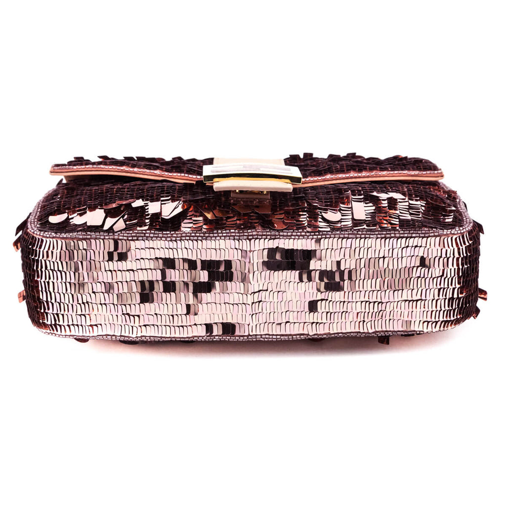 Fendi Pink Sequin Paillettes Vitello Grace Re-Edition Baguette