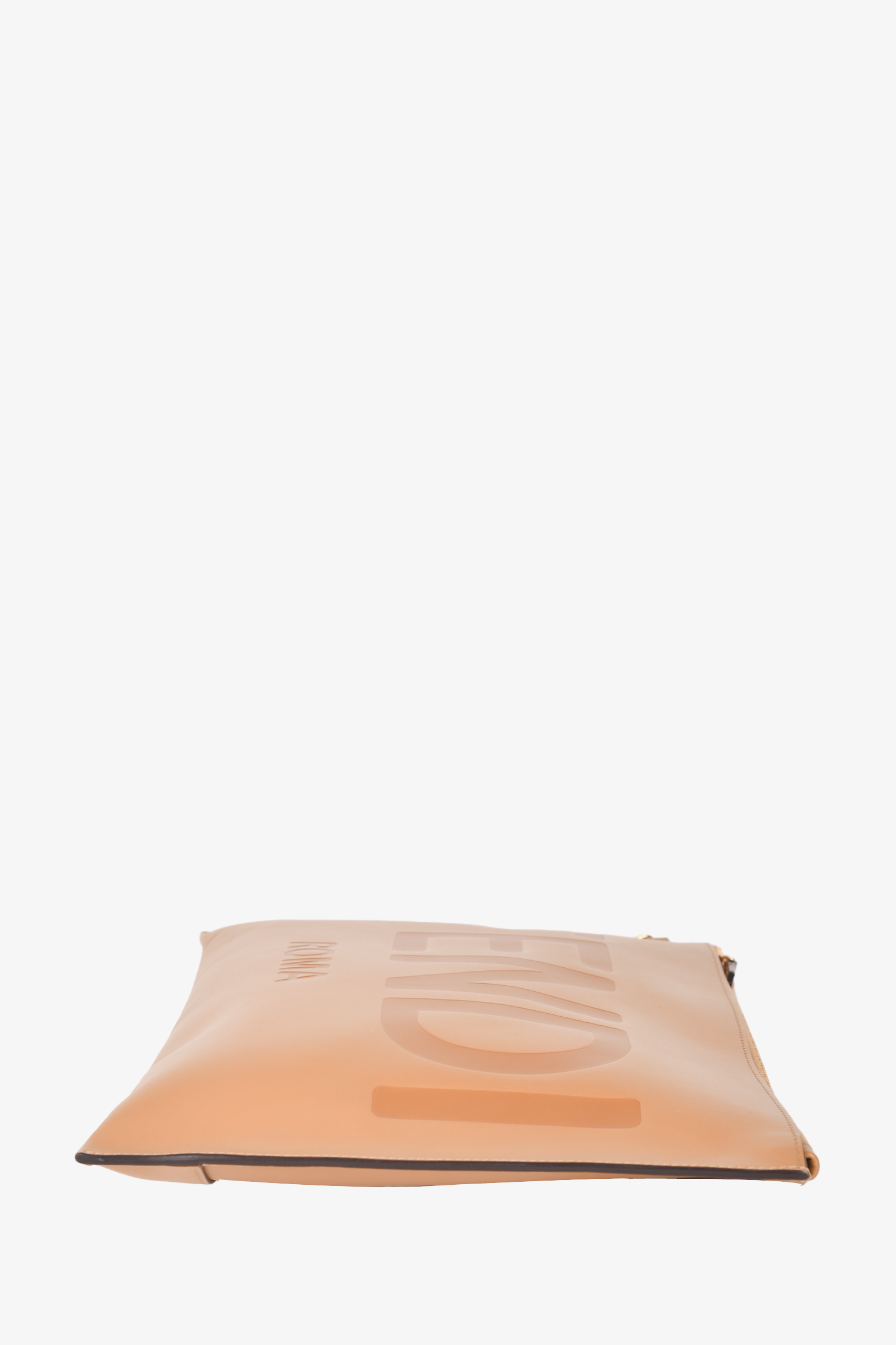 Fendi Roma Brown Leather Logo Flat Clutch