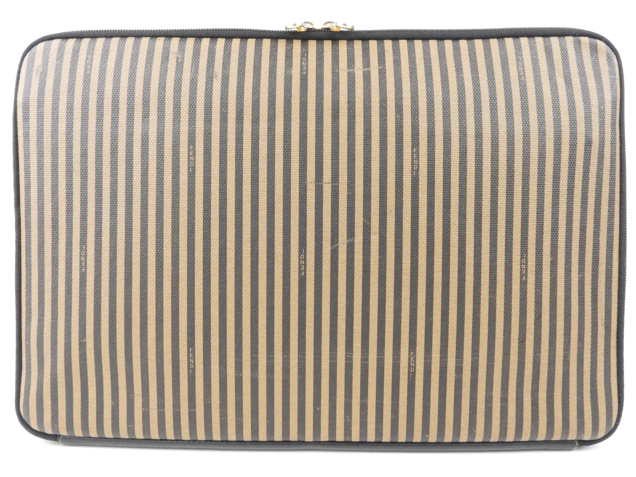 Fendi Vintage Pequin Coated Canvas and Leather Document Holder