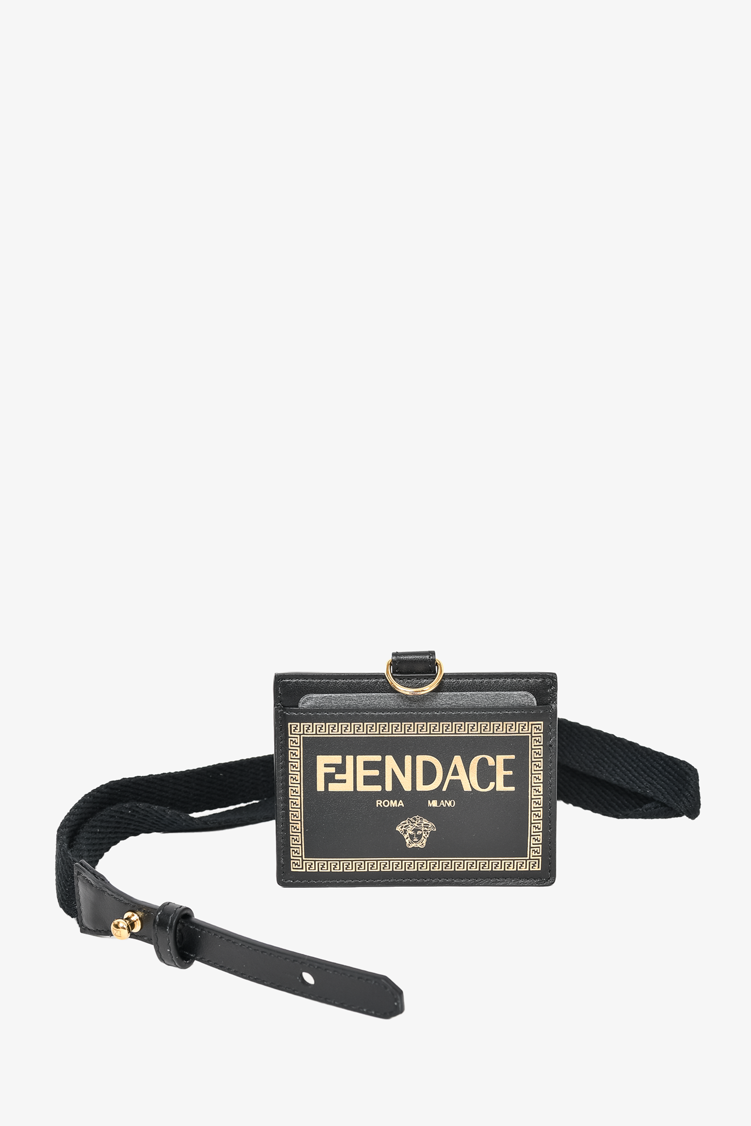 Fendi x Versace "Fendace" Black/Gold Leather Lanyard with Canvas Strap