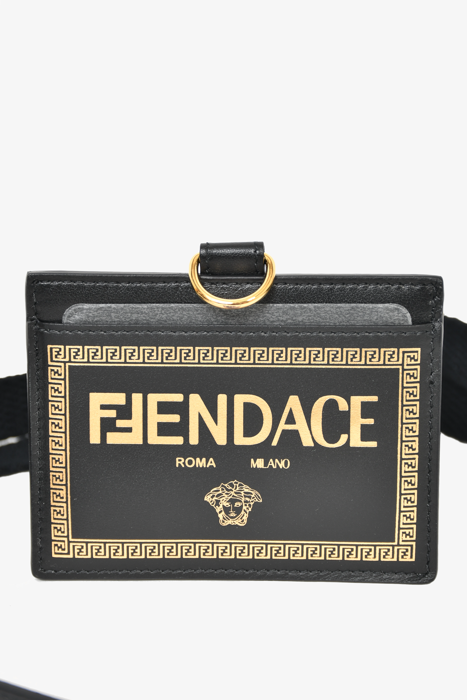 Fendi x Versace "Fendace" Black/Gold Leather Lanyard with Canvas Strap