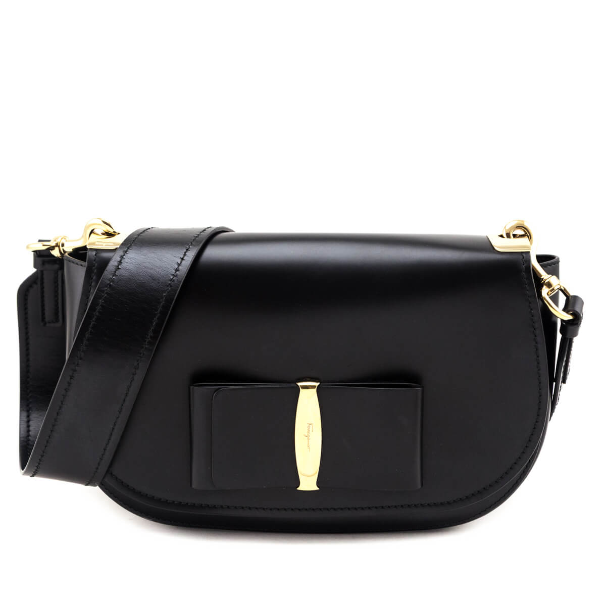 Ferragamo Black Calfskin Anna Shoulder Bag