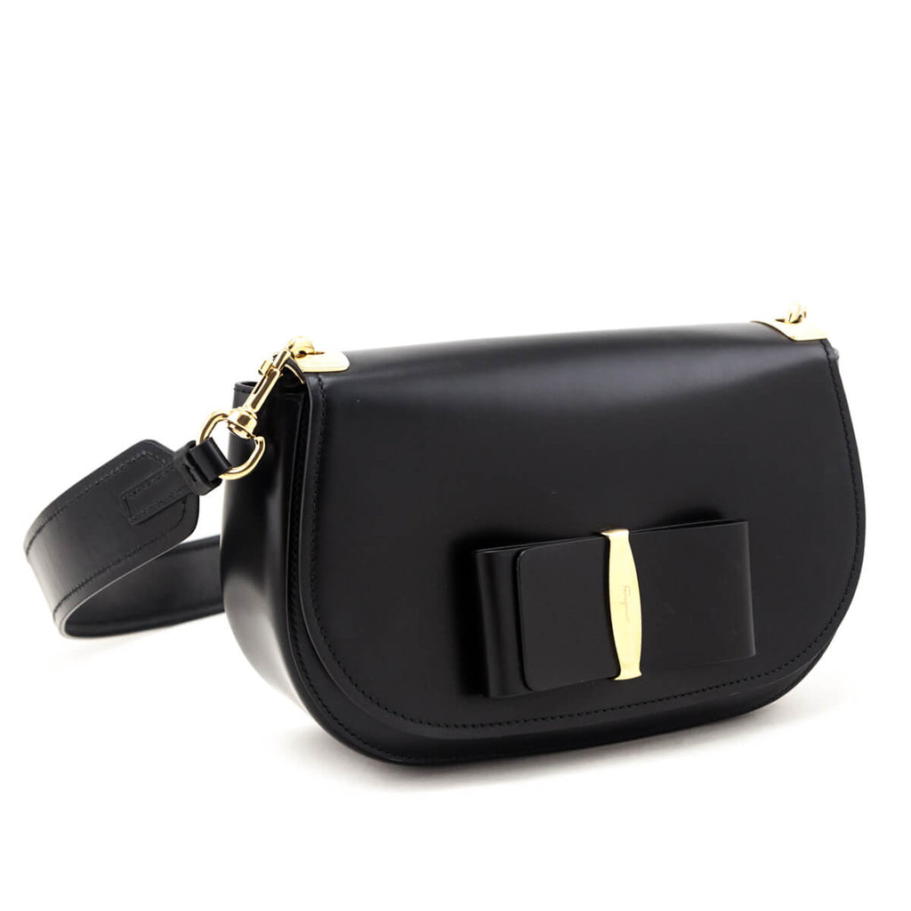 Ferragamo Black Calfskin Anna Shoulder Bag