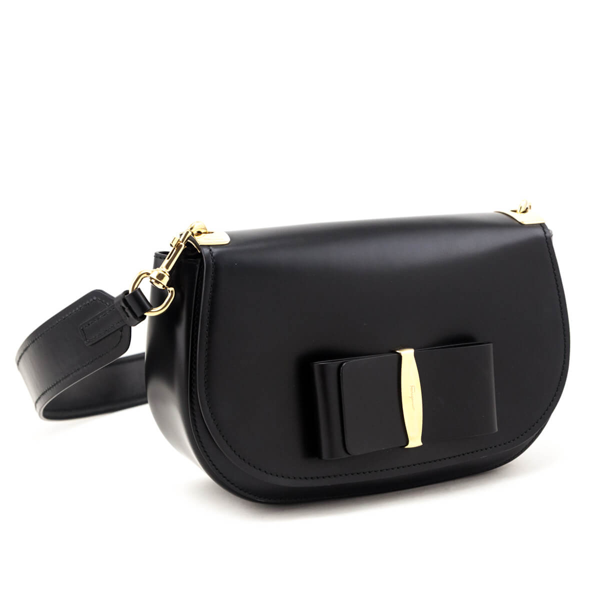 Ferragamo Black Calfskin Anna Shoulder Bag