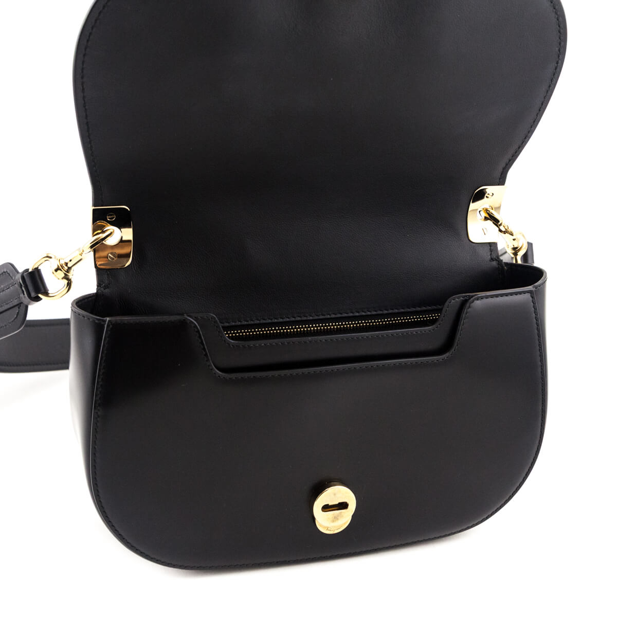 Ferragamo Black Calfskin Anna Shoulder Bag
