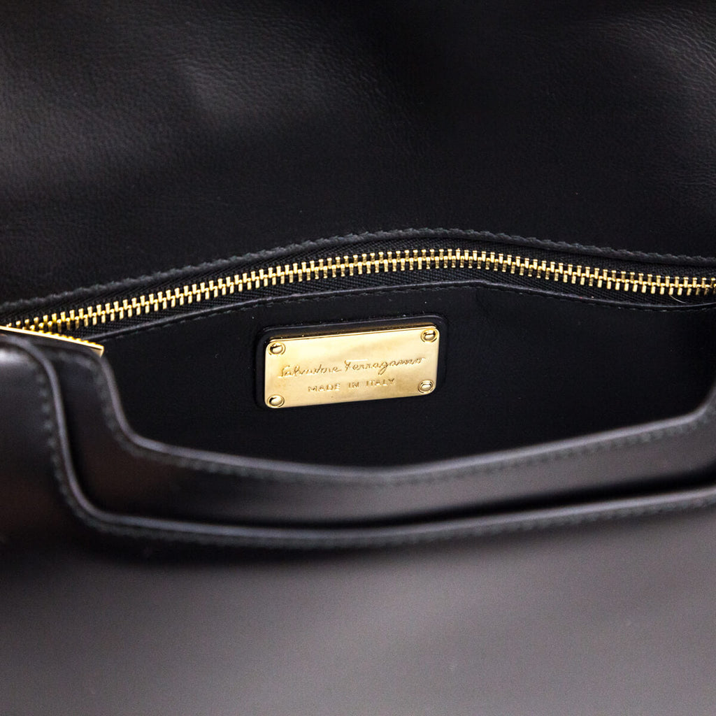 Ferragamo Black Calfskin Anna Shoulder Bag