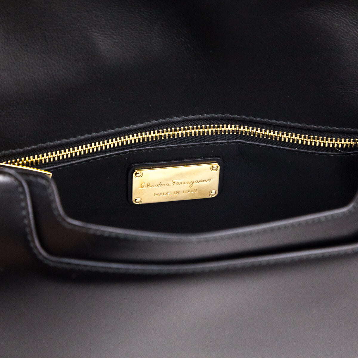 Ferragamo Black Calfskin Anna Shoulder Bag