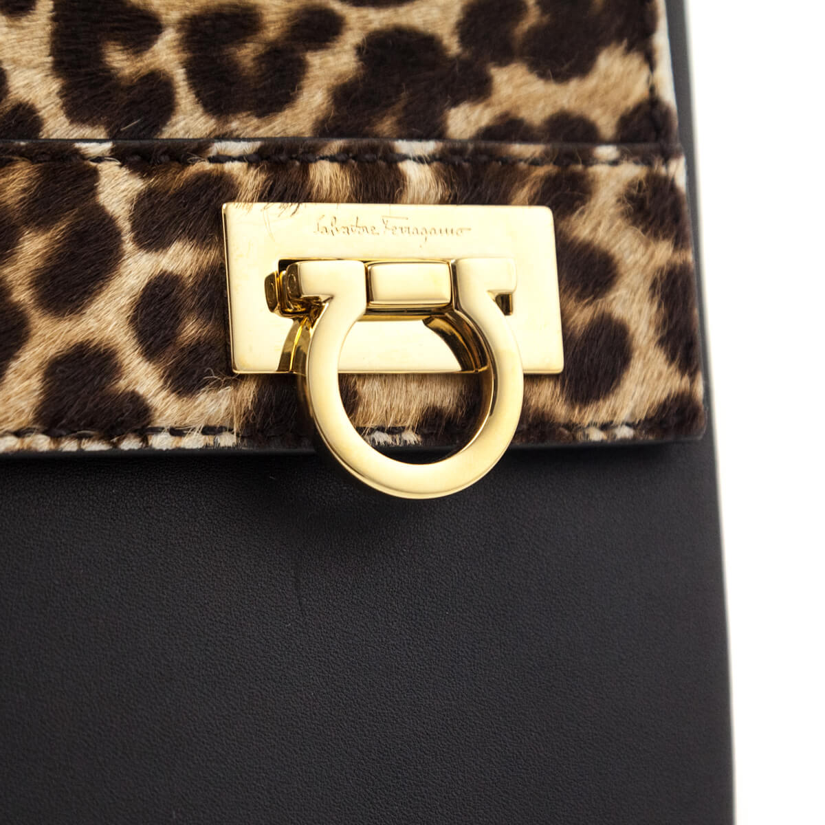 Ferragamo Leopard Print Calf Hair Mya Flip Lock Bag