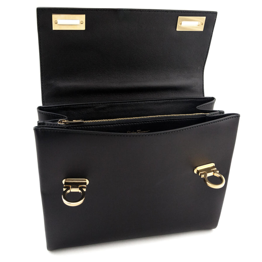 Ferragamo Leopard Print Calf Hair Mya Flip Lock Bag