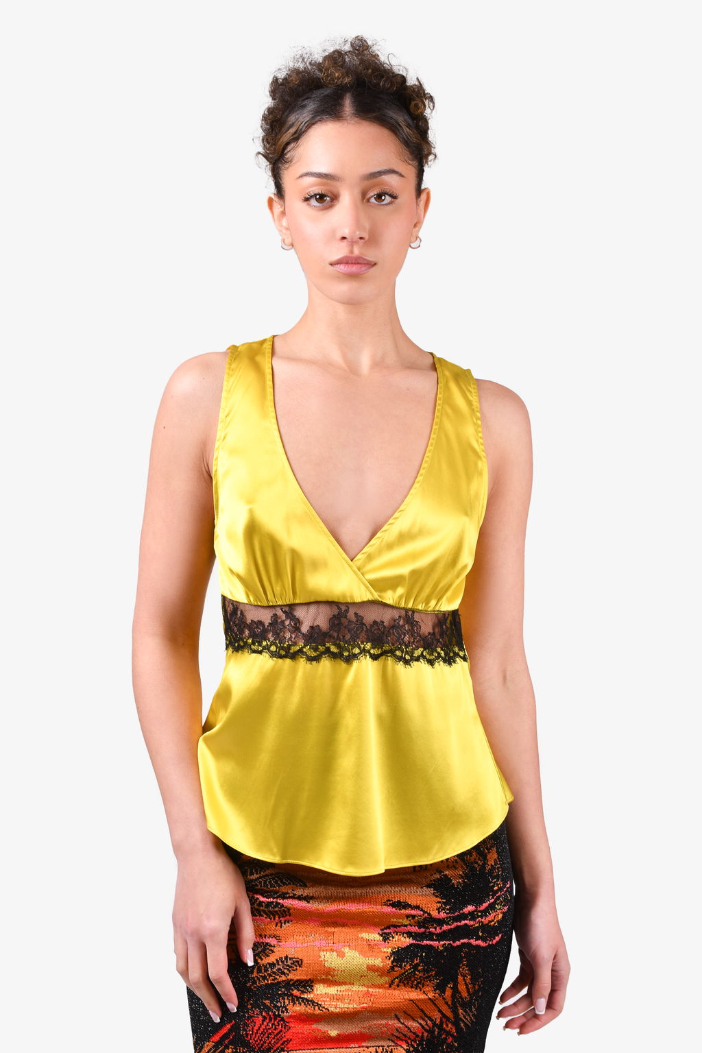 Fleur du Mal Yellow Silk/Lace Tank Top Size M