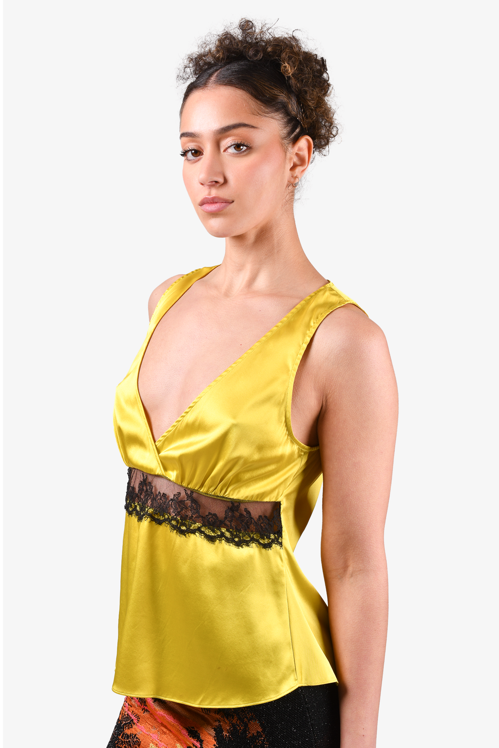 Fleur du Mal Yellow Silk/Lace Tank Top Size M