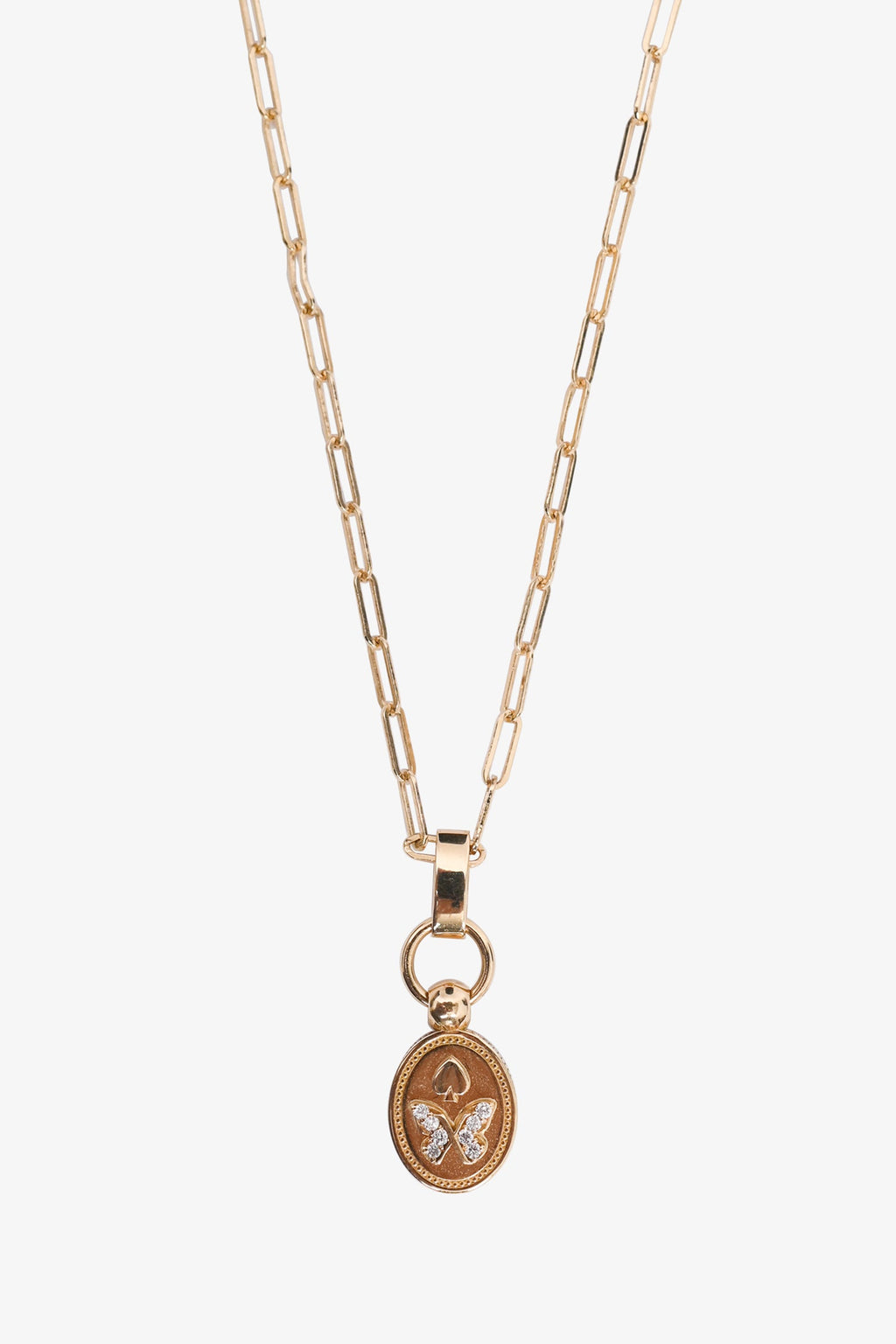 FoundRae 18K Yellow Gold Miniature Crest Drop Necklace With Diamond Butterfly