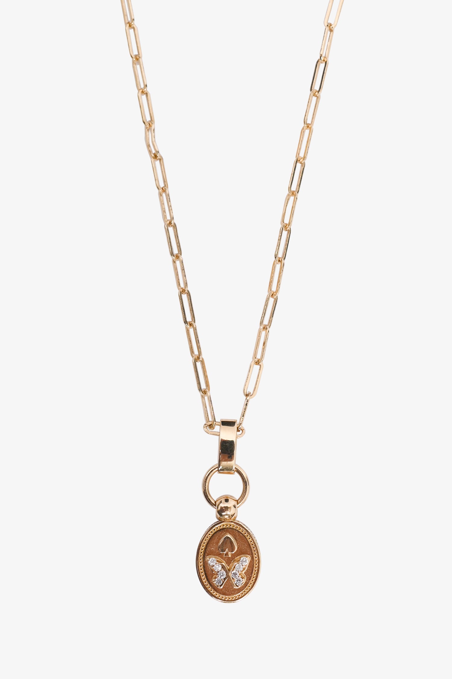 FoundRae 18K Yellow Gold Miniature Crest Drop Necklace With Diamond Butterfly