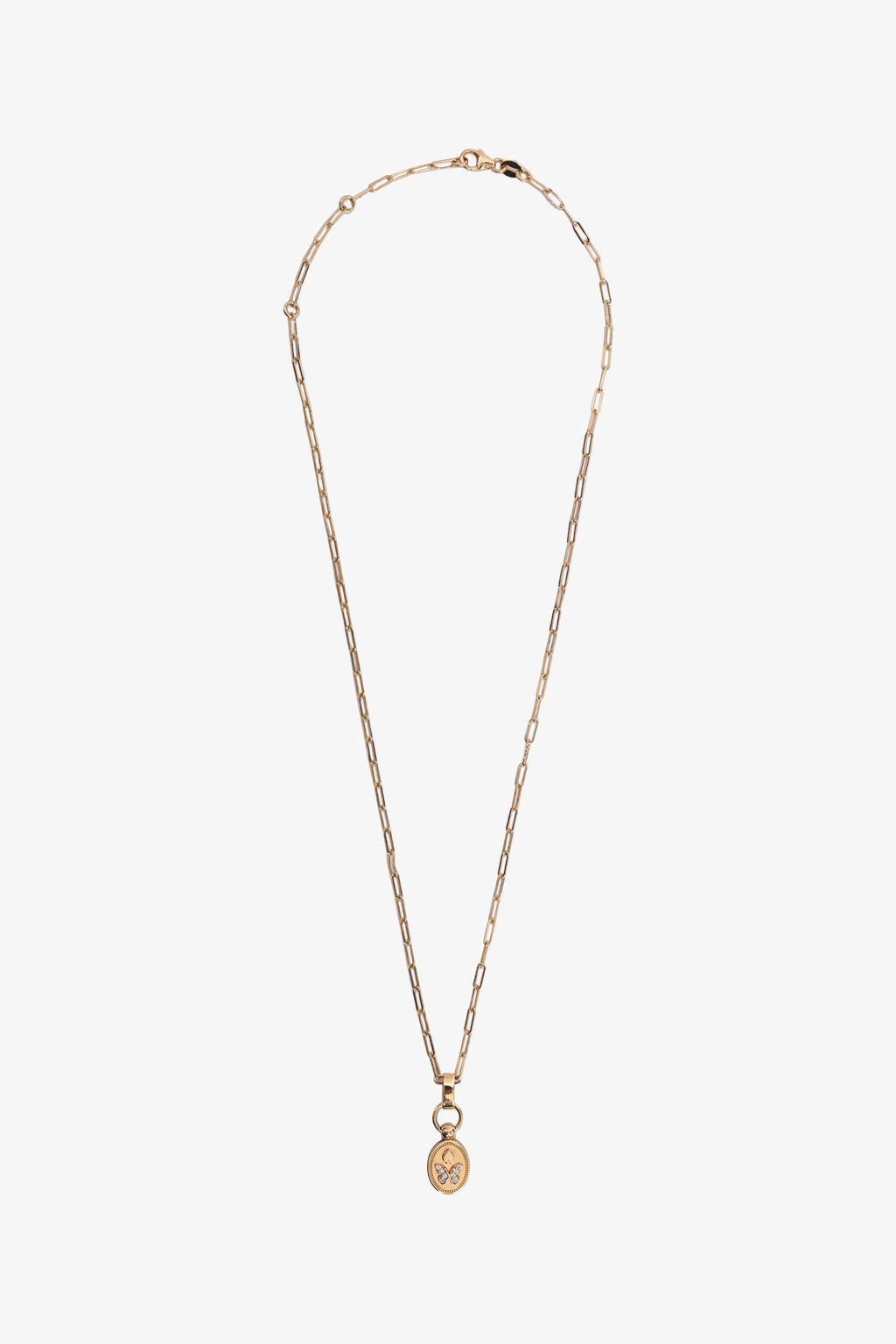 FoundRae 18K Yellow Gold Miniature Crest Drop Necklace With Diamond Butterfly