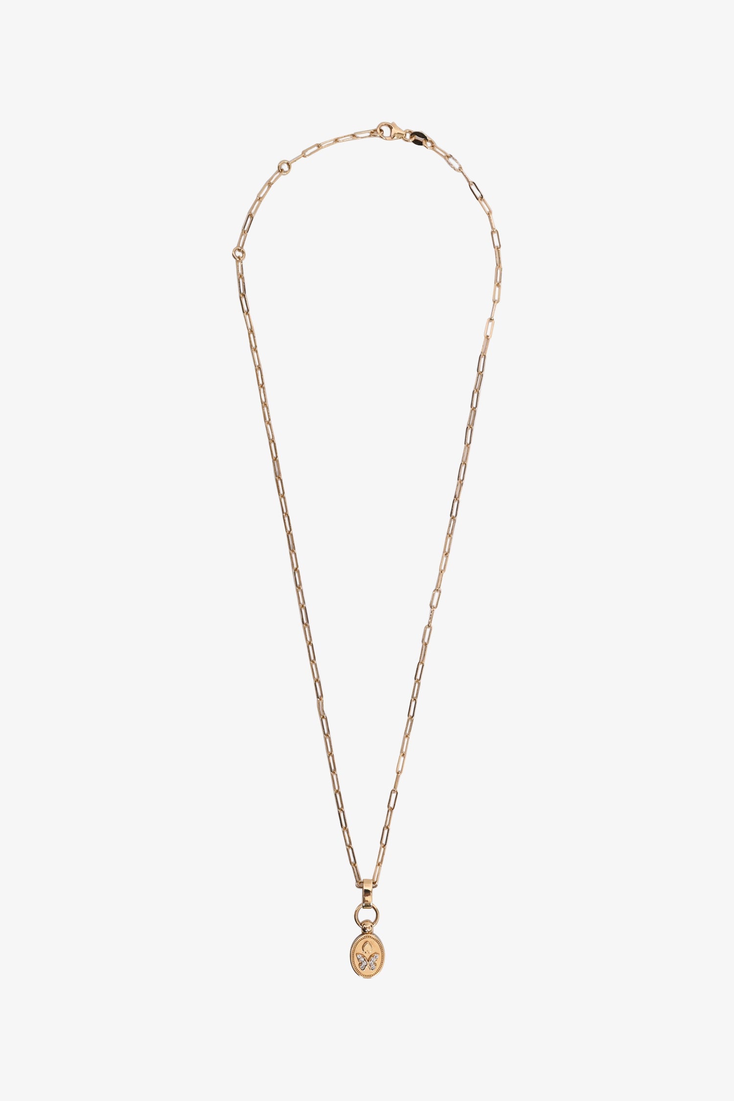 FoundRae 18K Yellow Gold Miniature Crest Drop Necklace With Diamond Butterfly
