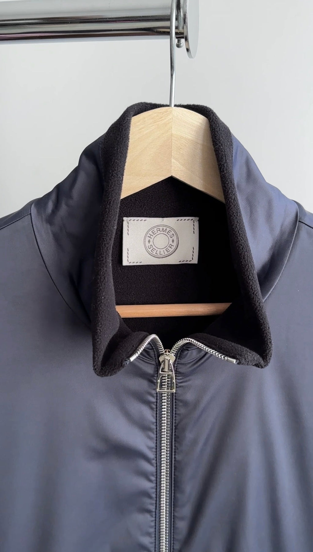 Hermes Sellier Navy Nylon and Fleece Lined Light Zip Jacket - L
