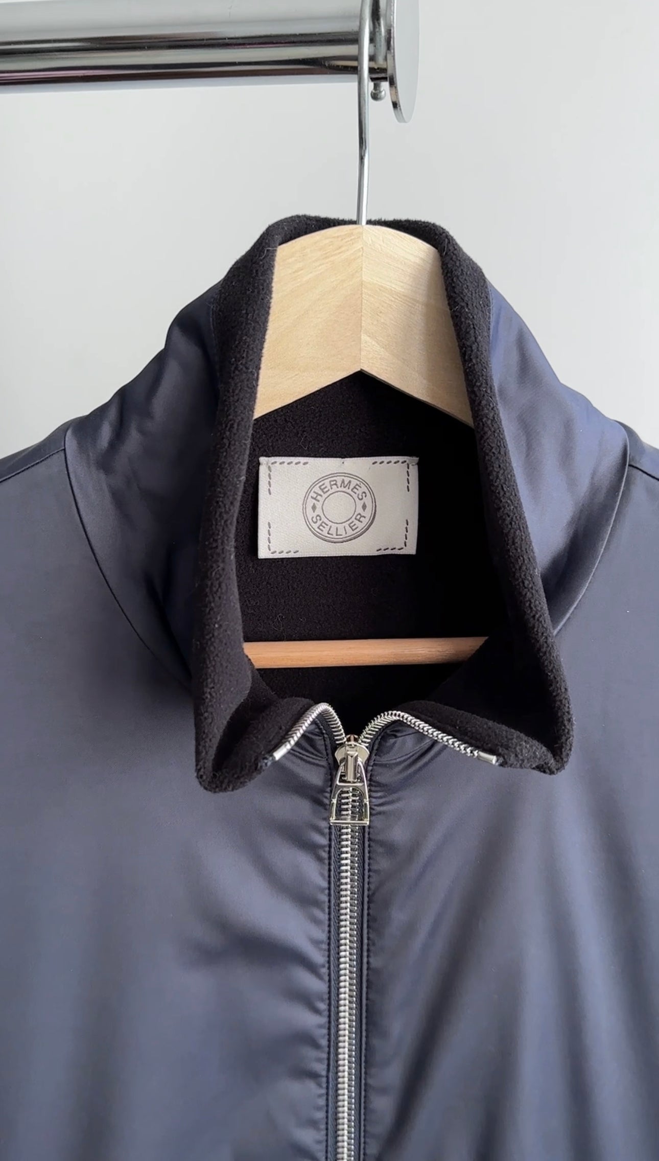 Hermes Sellier Navy Nylon and Fleece Lined Light Zip Jacket - L