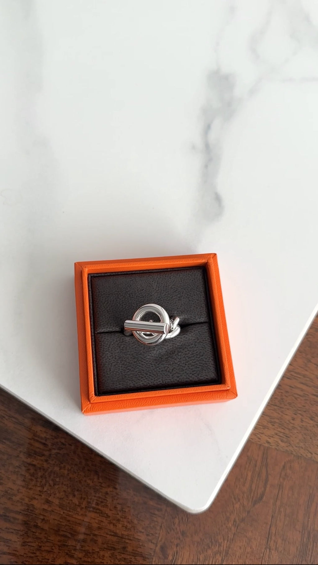 Hermes Sterling Silver Croisette Ring Large Model - Size 54 / 7