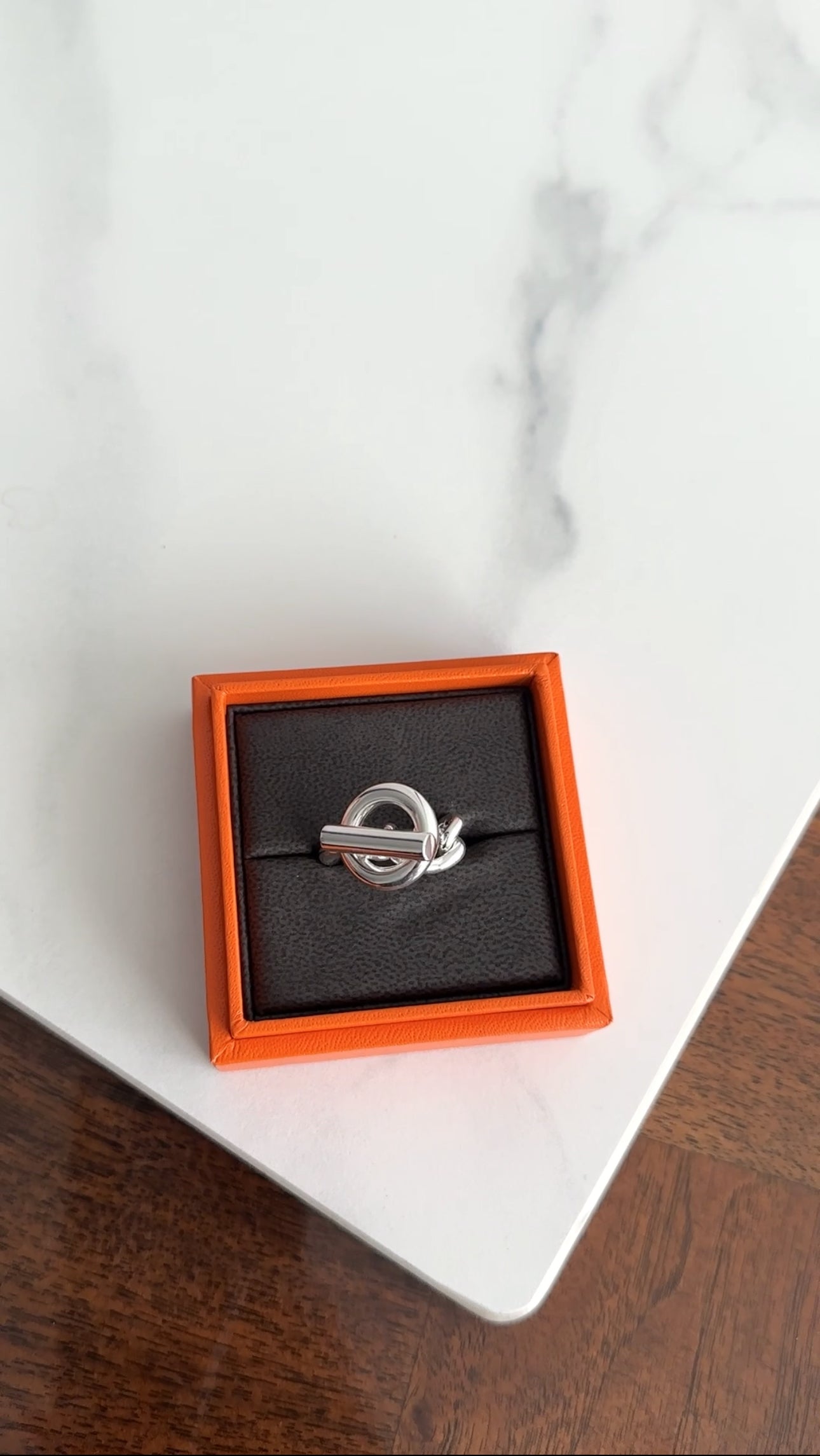 Hermes Sterling Silver Croisette Ring Large Model - Size 54 / 7
