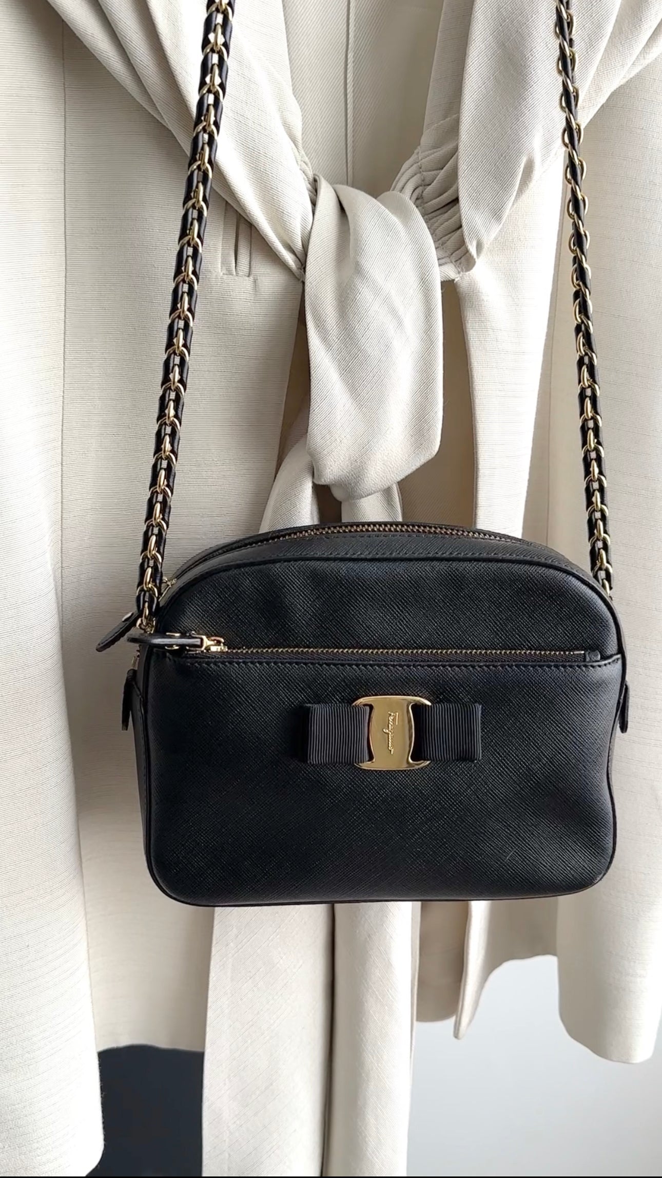 Ferragamo Black Lydia Crossbody Chain Camera Bag