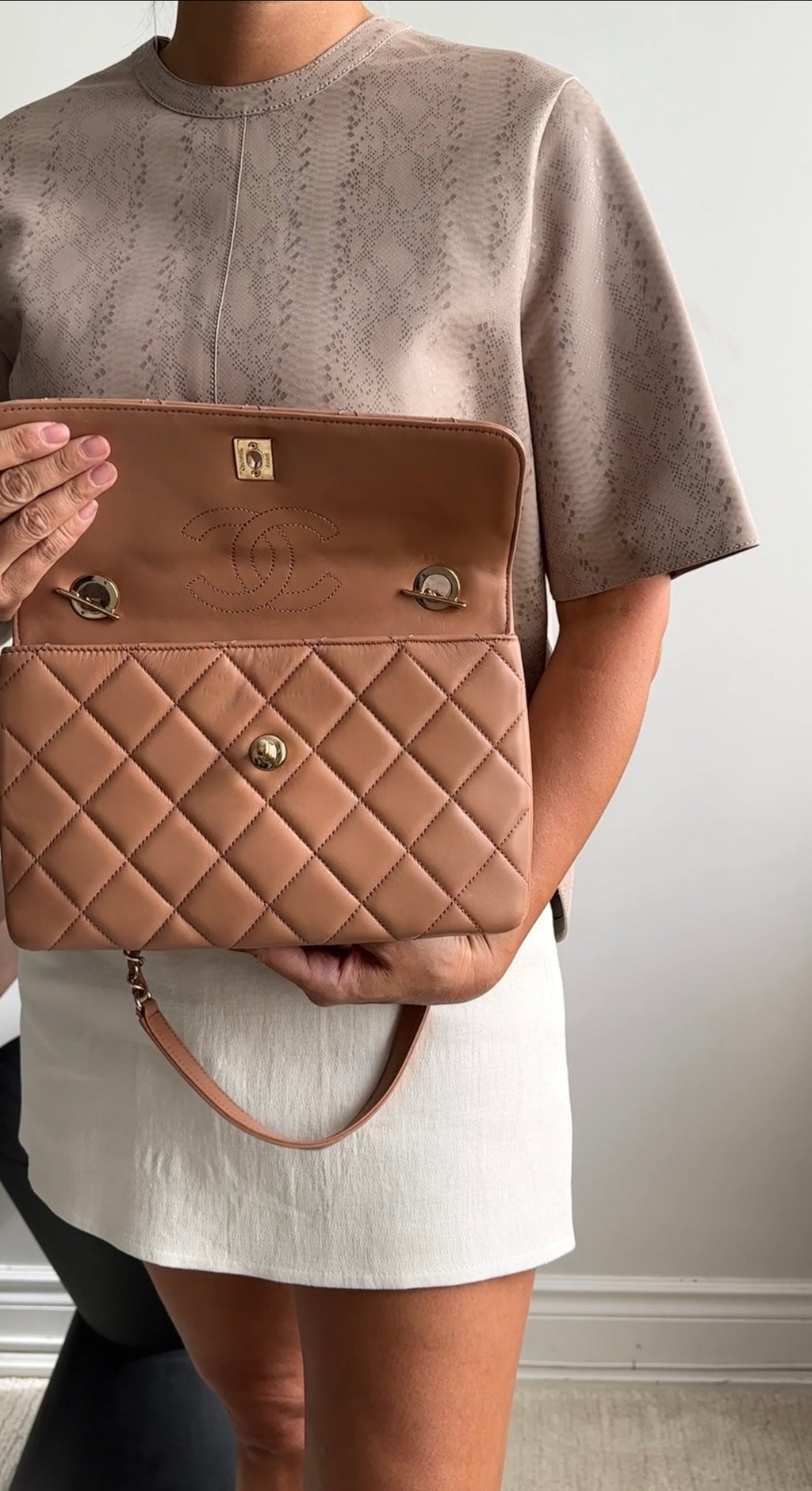 Chanel Beige Quilted Trendy CC Flap Bag