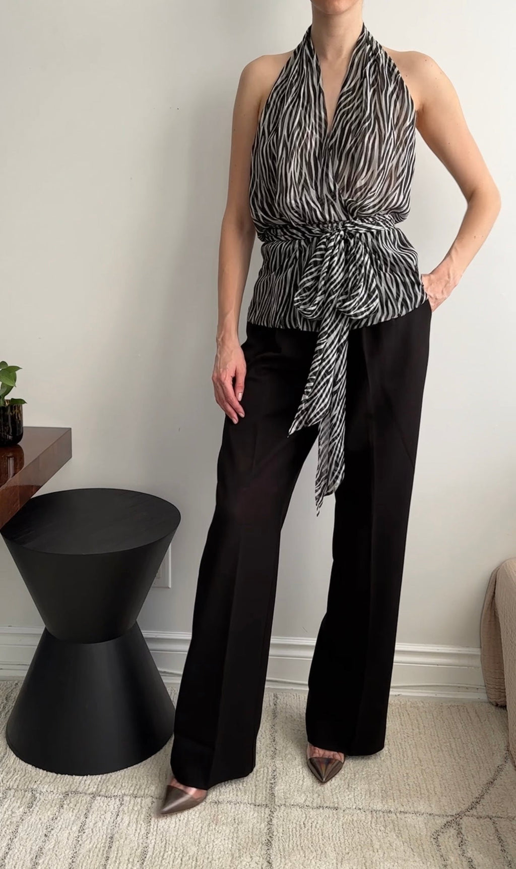 Yves Saint Laurent Haute Couture Sheer Silk Chiffon Zebra Halter Top