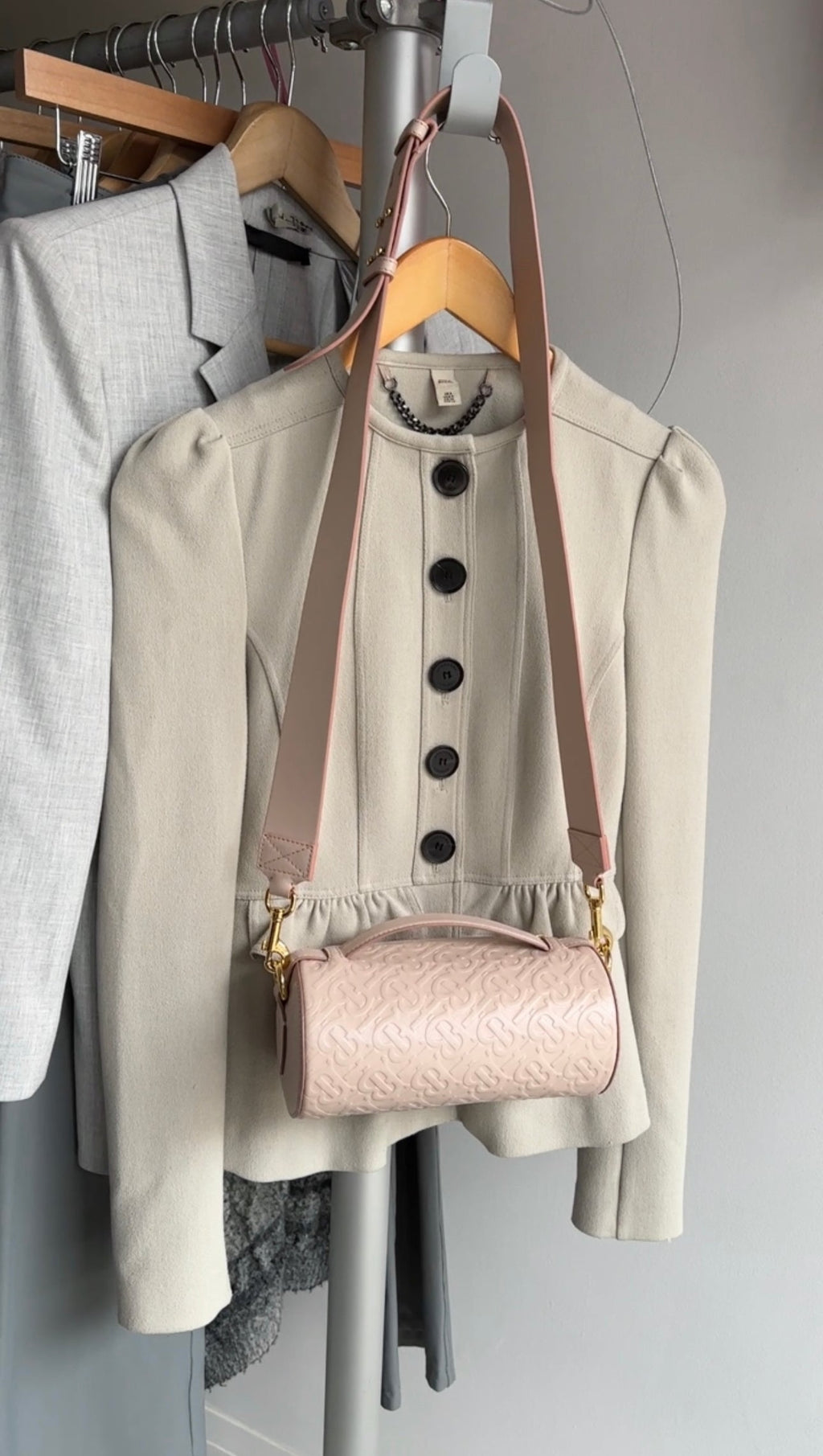 Burberry Light Pink Leather Embossed Monogram Barrel Bag