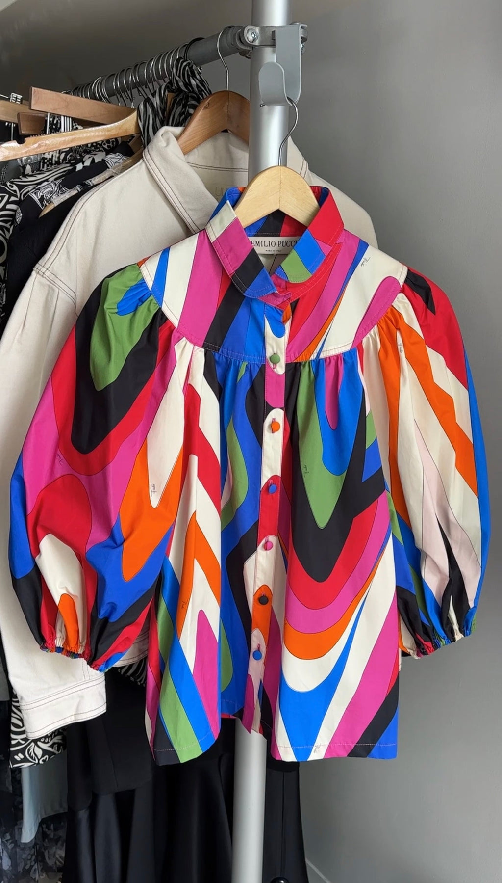 Pucci Multicolour Puff sleeve Collared Shirt - IT44 / USA 8