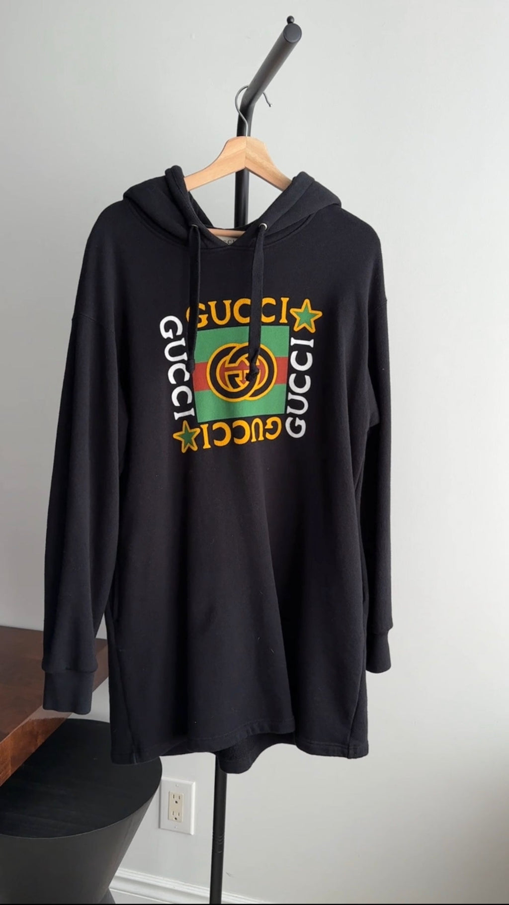 Gucci Black Graphic Logo Hooded Dress