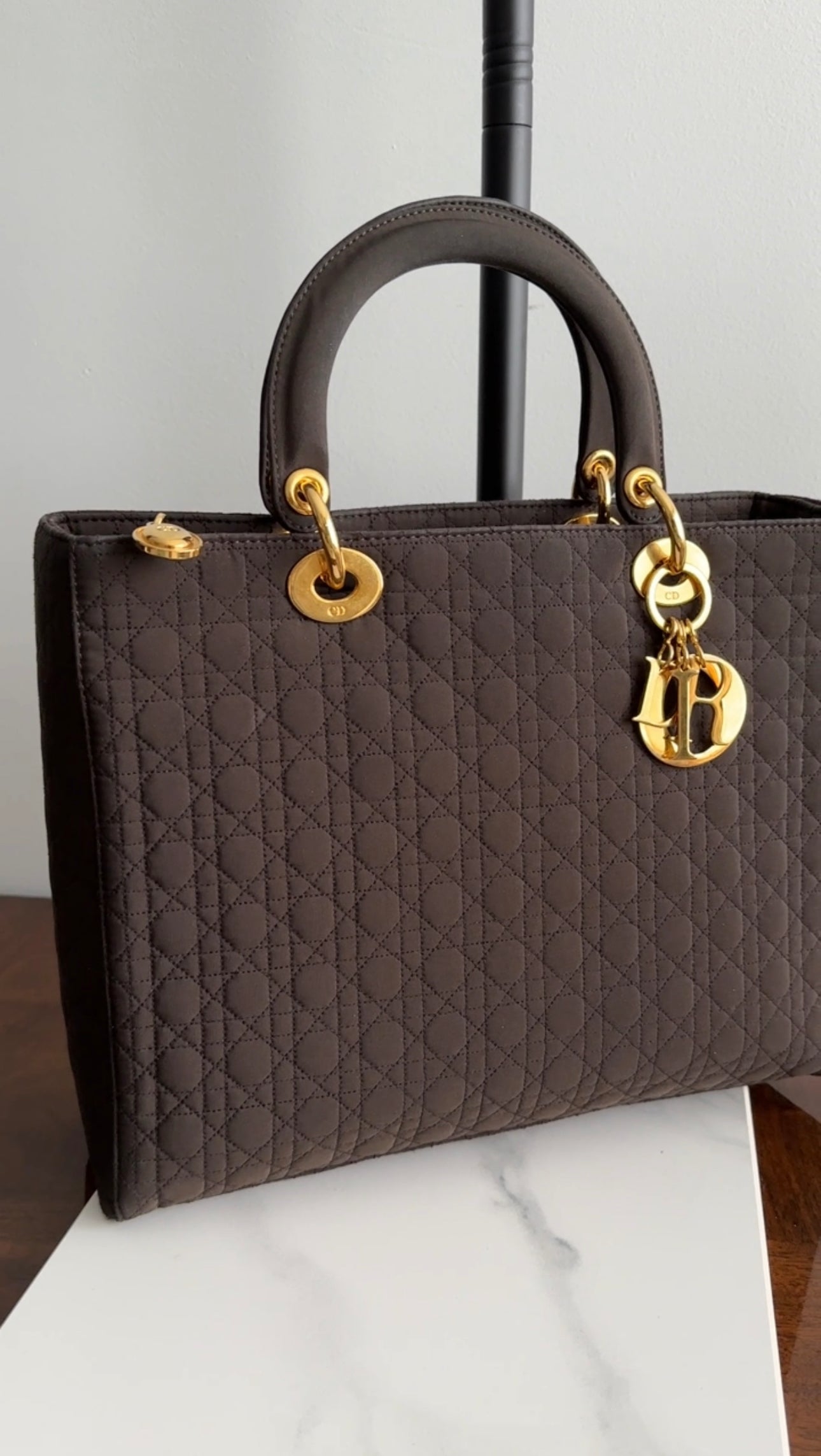 Christian Dior Vintage Lady Dior Brown Nylon Bag
