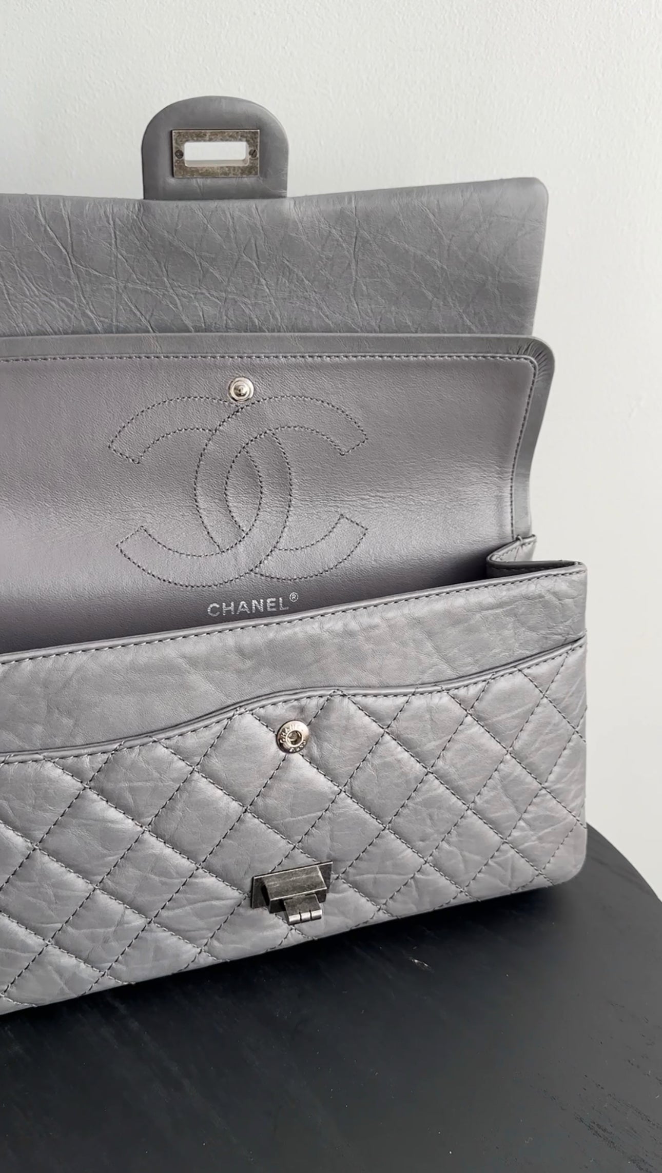 Chanel Grey Aged Calfskin Medium 226 Double Flap Bag