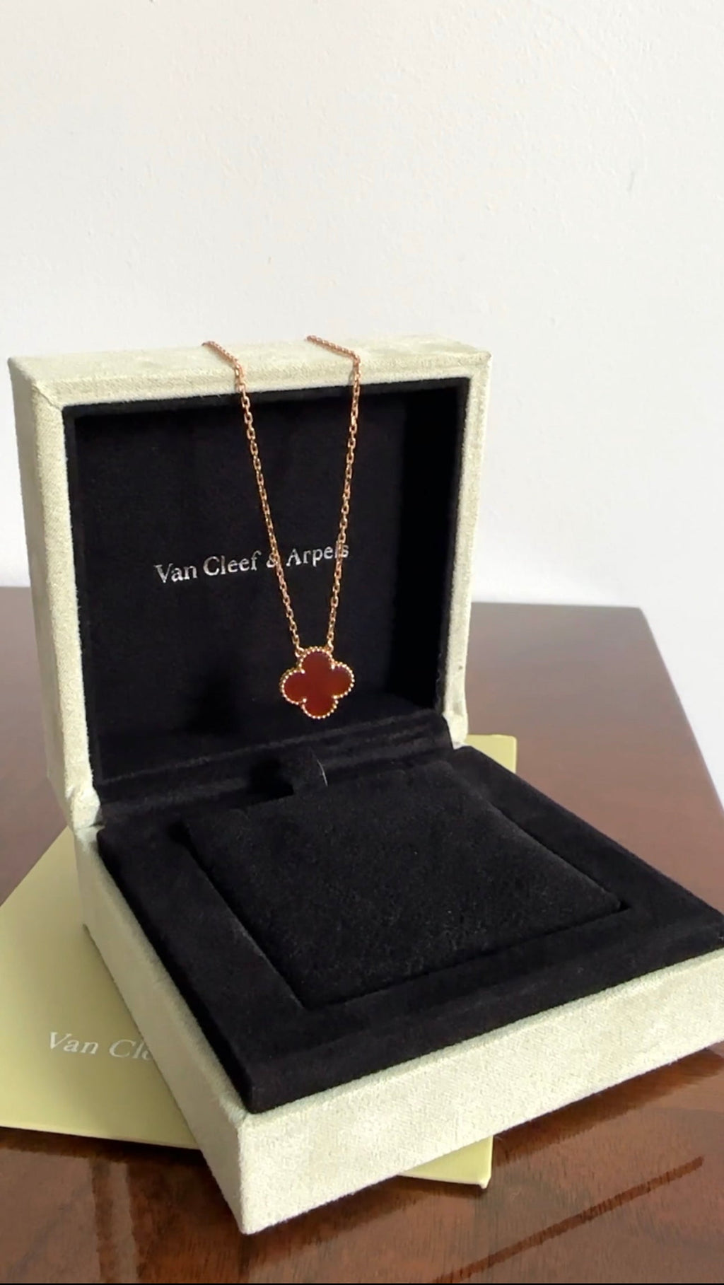 Van Cleef & Arpels 18k Rose Gold Carnelian Vintage Alhambra Pendant Necklace