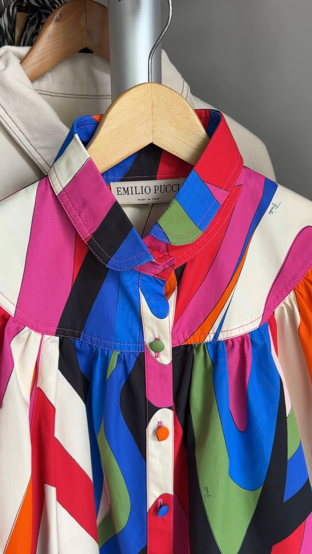 Pucci Multicolour Puff sleeve Collared Shirt - IT44 / USA 8